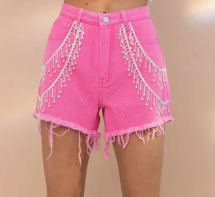 The Main Event Rhinestone Shorts-Hot Pink
