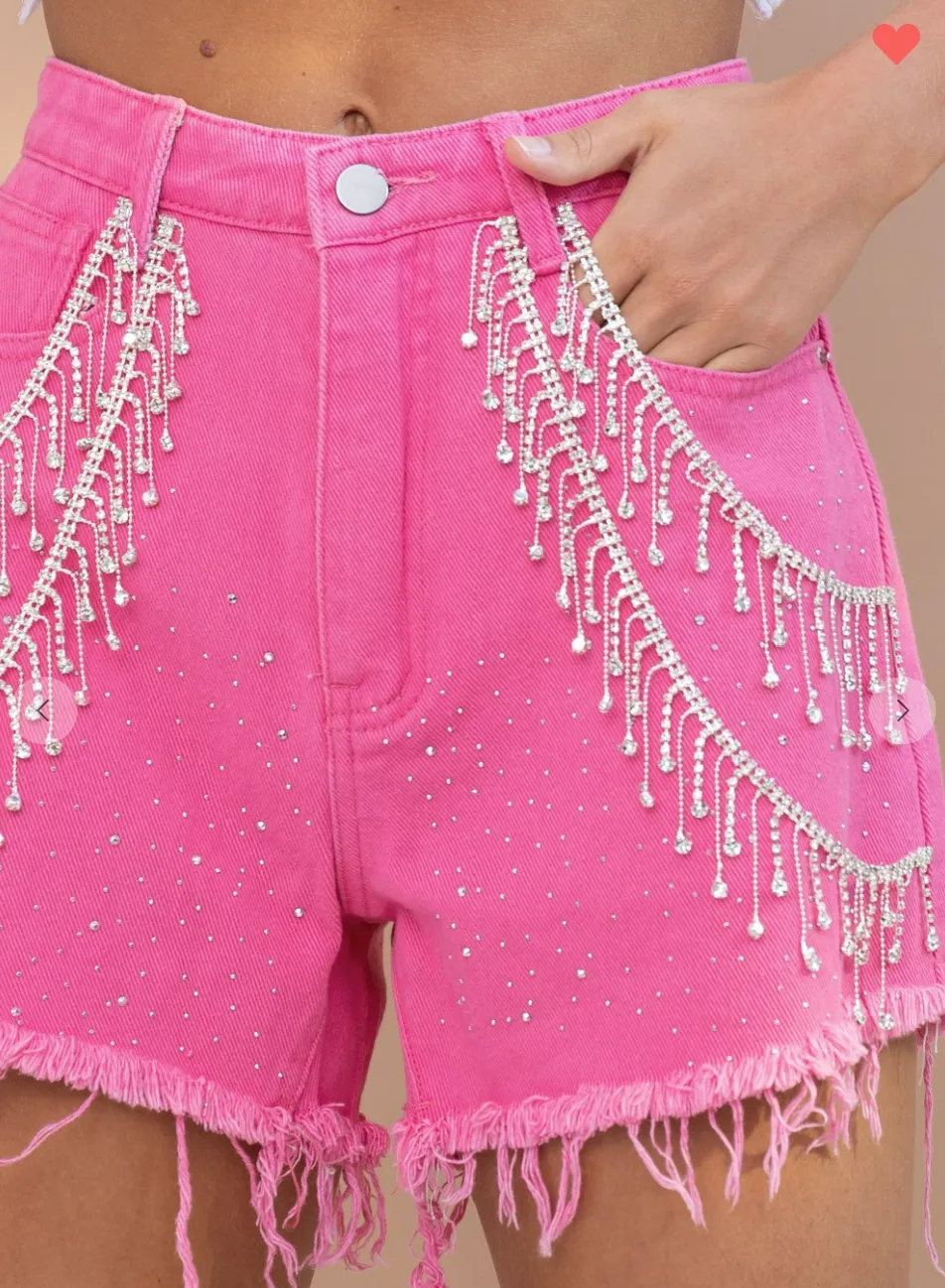 The Main Event Rhinestone Shorts-Hot Pink