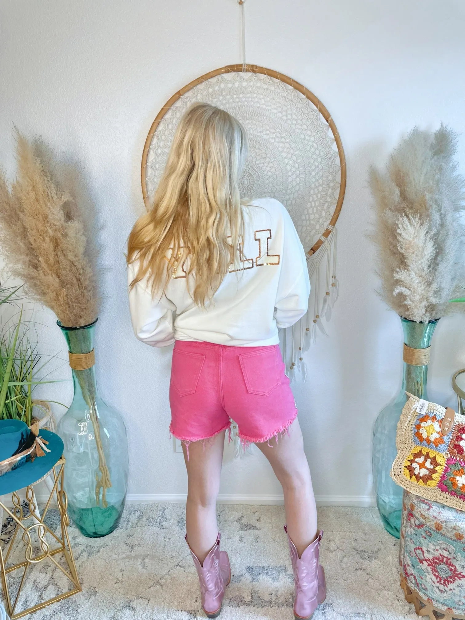 The Main Event Rhinestone Shorts-Hot Pink