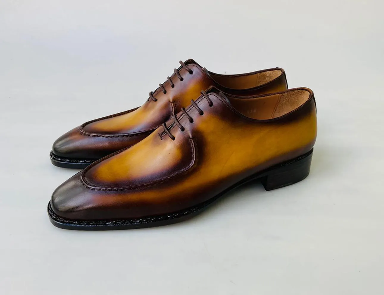 Tucci Di Lusso Mens Burnished Carmel Color Italian Leather Luxury Handmade Oxford lace-up Dress shoes