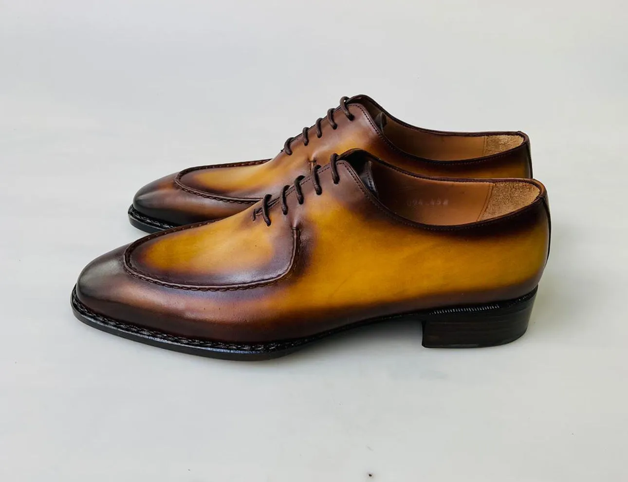 Tucci Di Lusso Mens Burnished Carmel Color Italian Leather Luxury Handmade Oxford lace-up Dress shoes