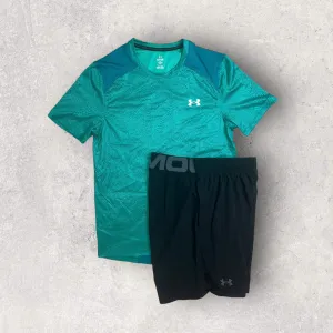 UNDER ARMOUR COOLSWITCH T-SHIRT/SHORT SET - TEAL/BLACK