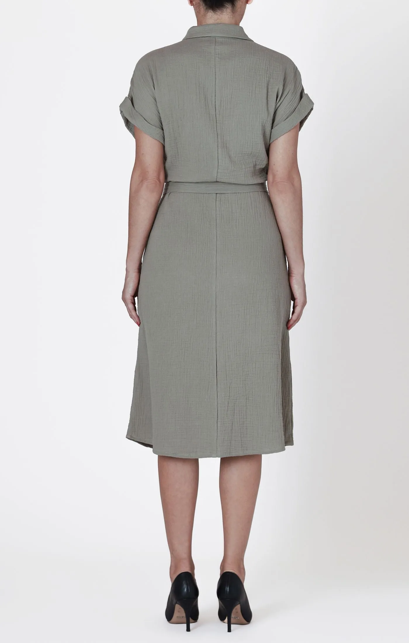 Utility Gauze Shirt Dress - Sage