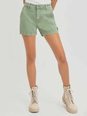 Utility High Rise Denim Shorts in Olive