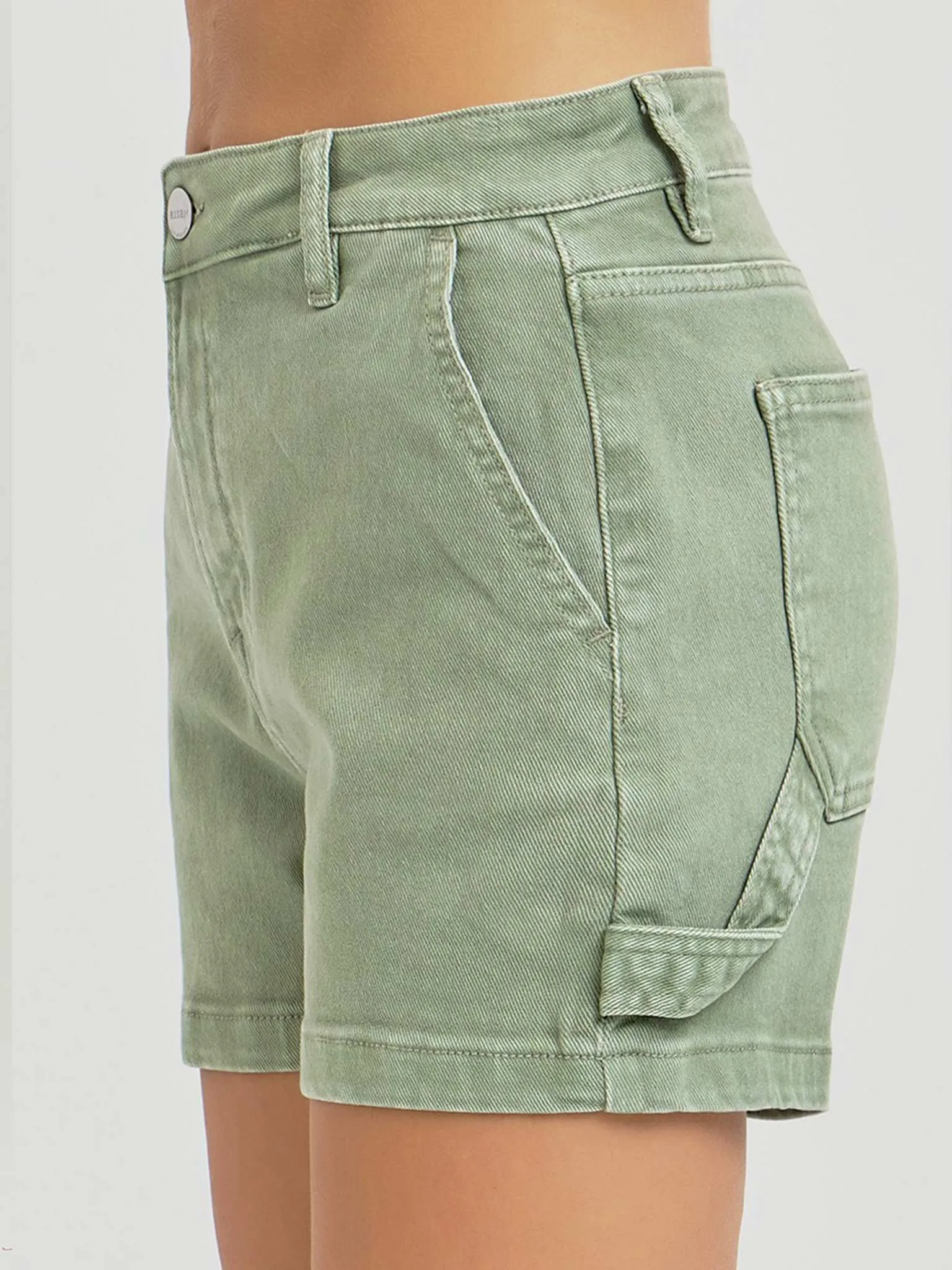 Utility High Rise Denim Shorts in Olive