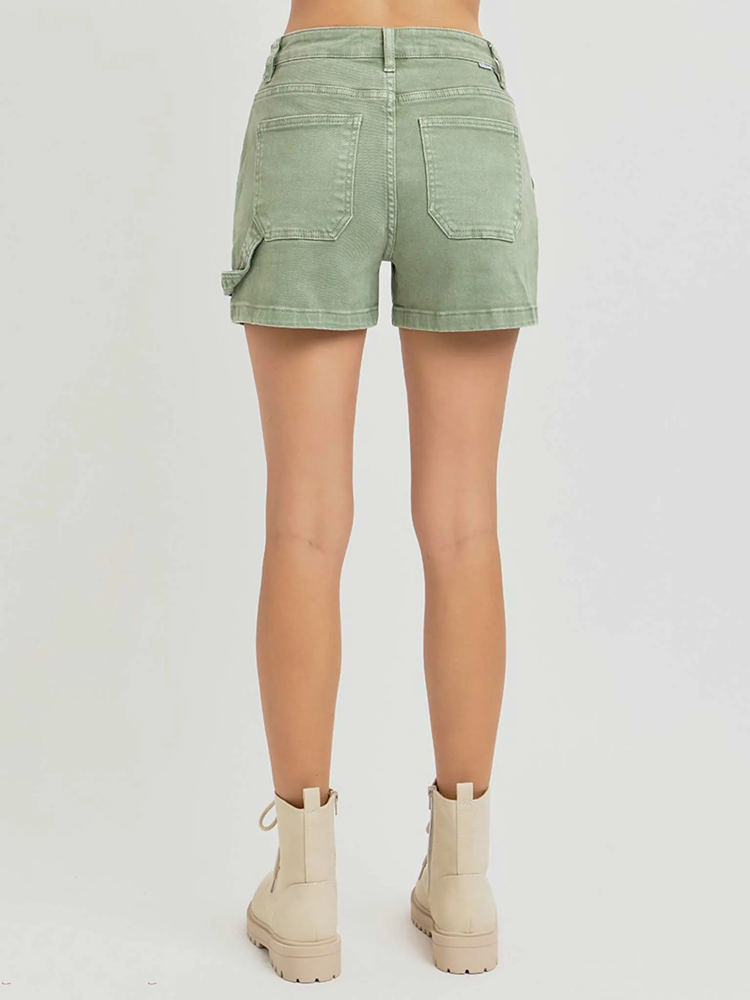 Utility High Rise Denim Shorts in Olive