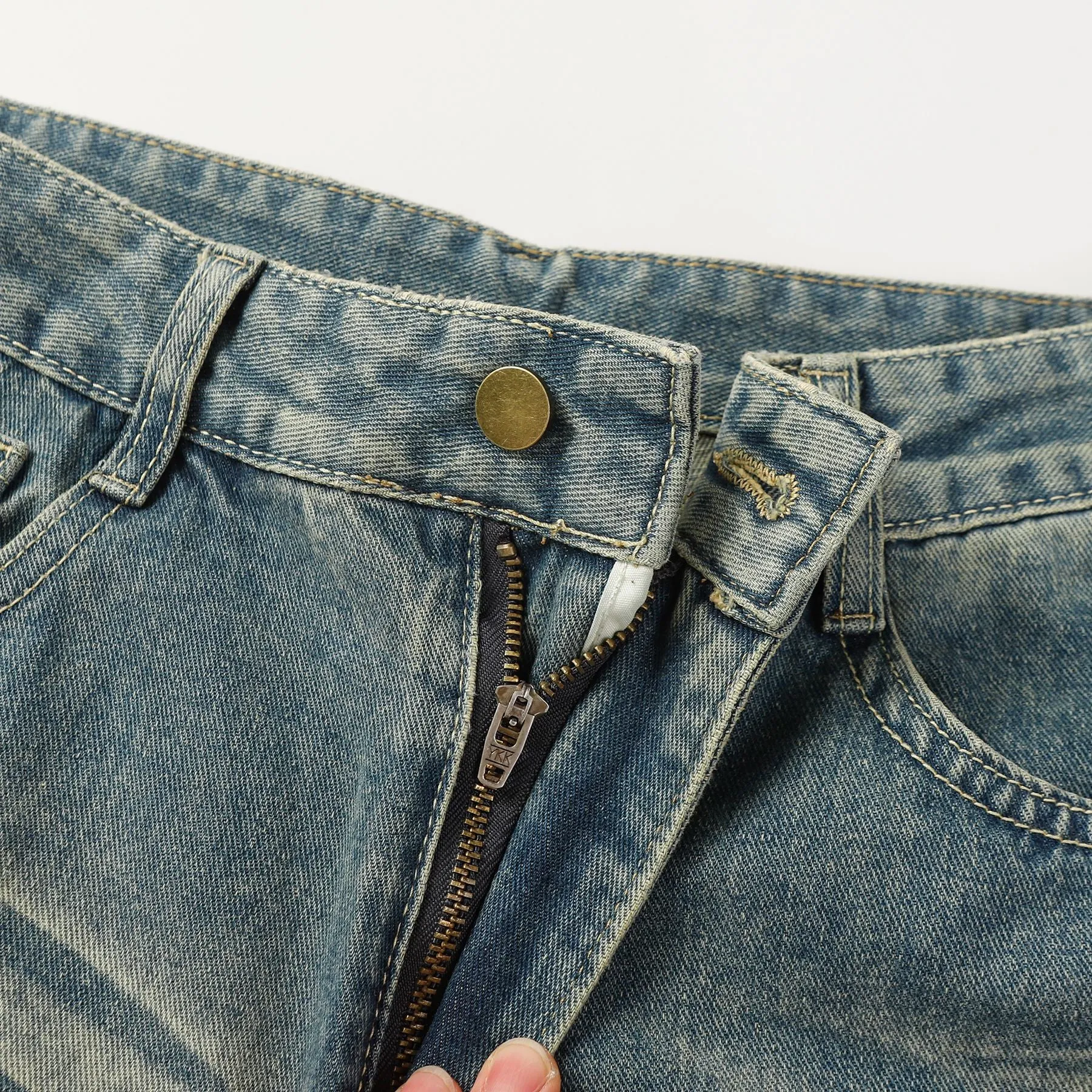 Vintage Wash Denim Wide-Leg Pants