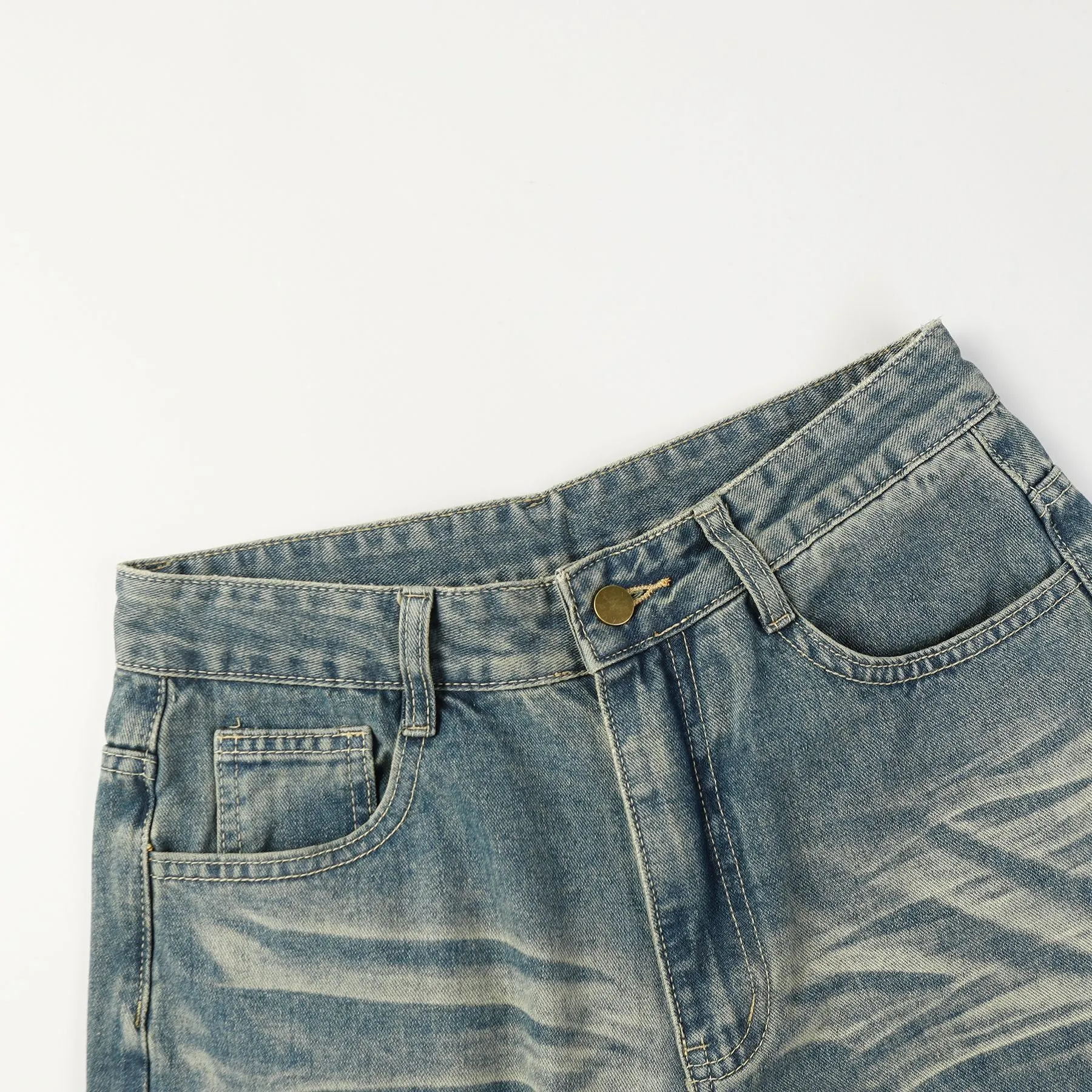 Vintage Wash Denim Wide-Leg Pants