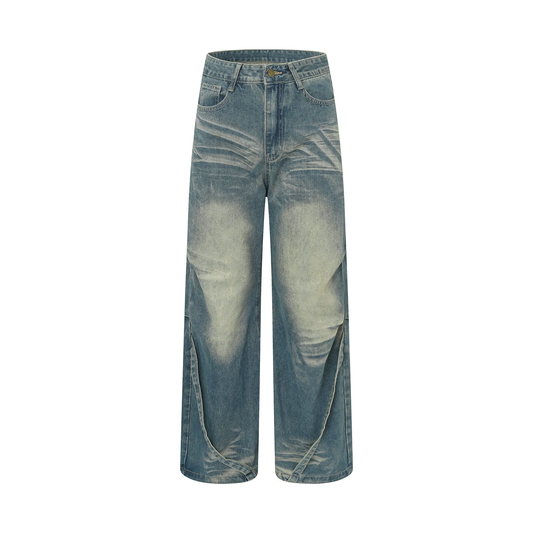 Vintage Wash Denim Wide-Leg Pants