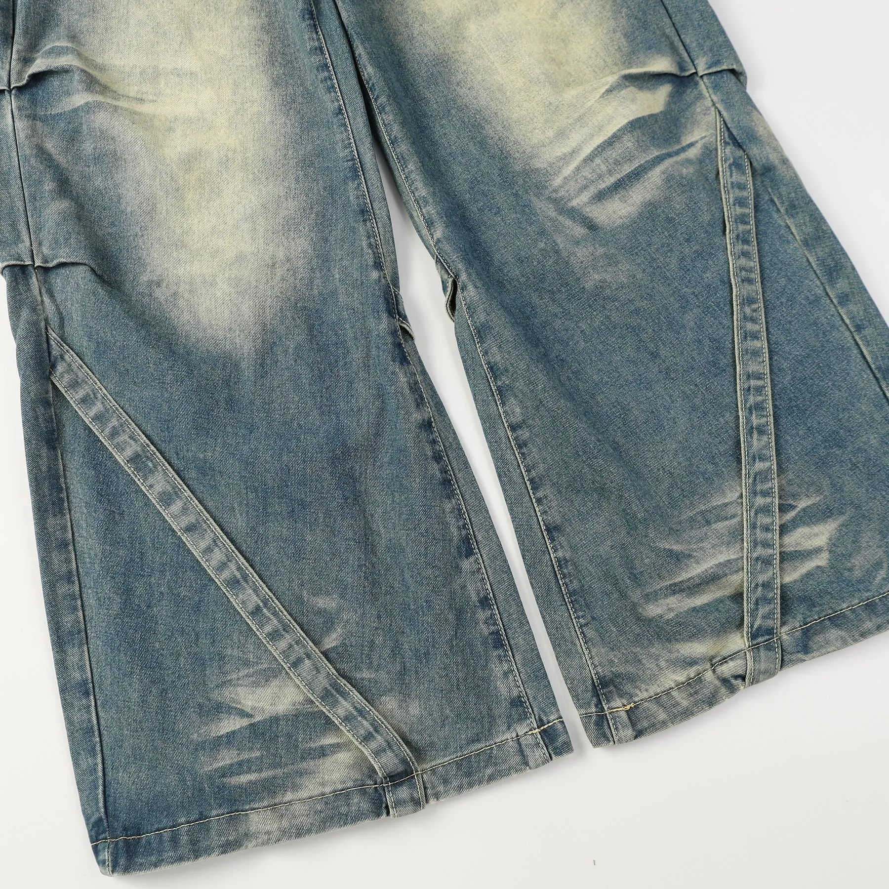 Vintage Wash Denim Wide-Leg Pants