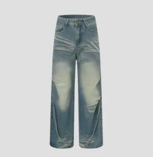 Vintage Wash Denim Wide-Leg Pants
