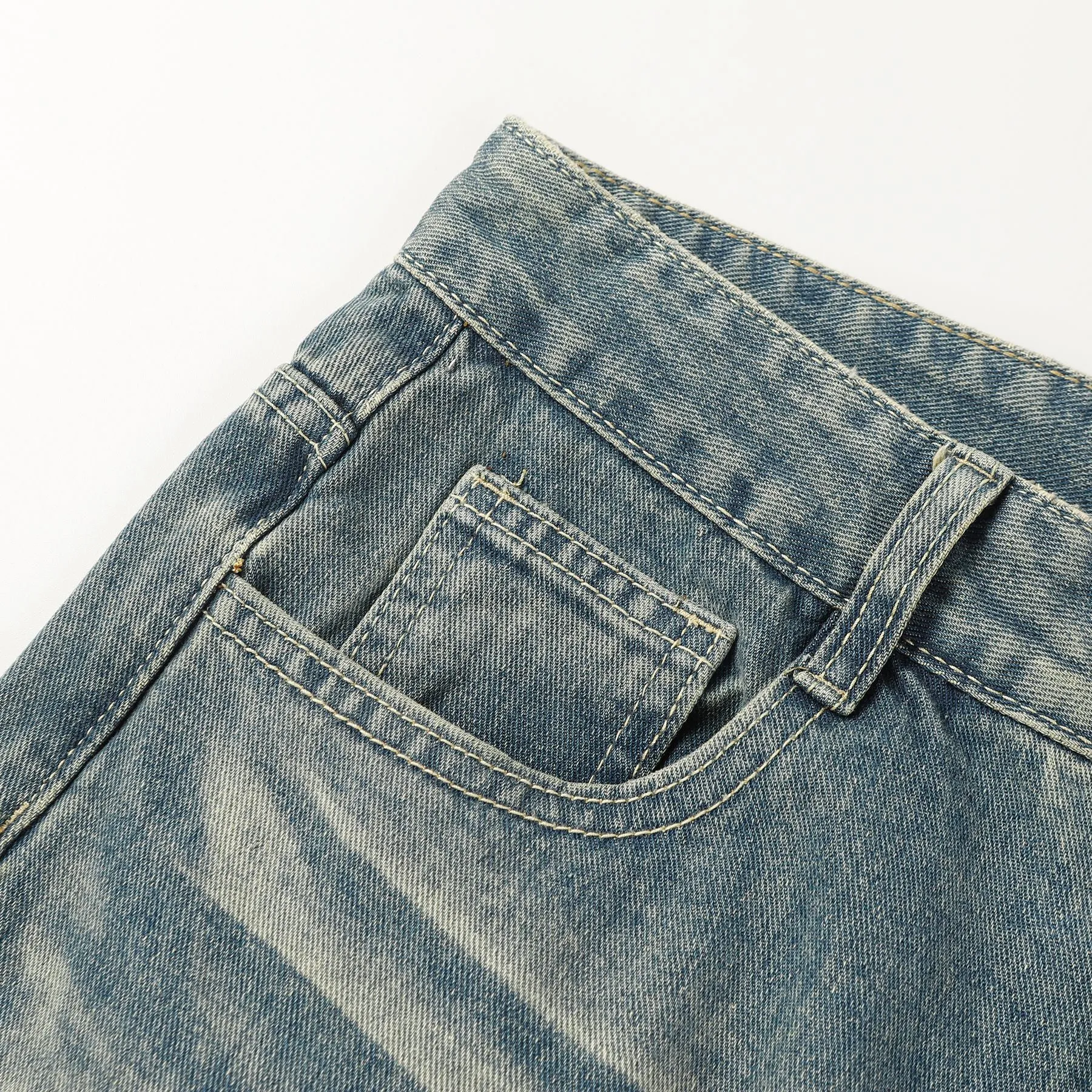 Vintage Wash Denim Wide-Leg Pants