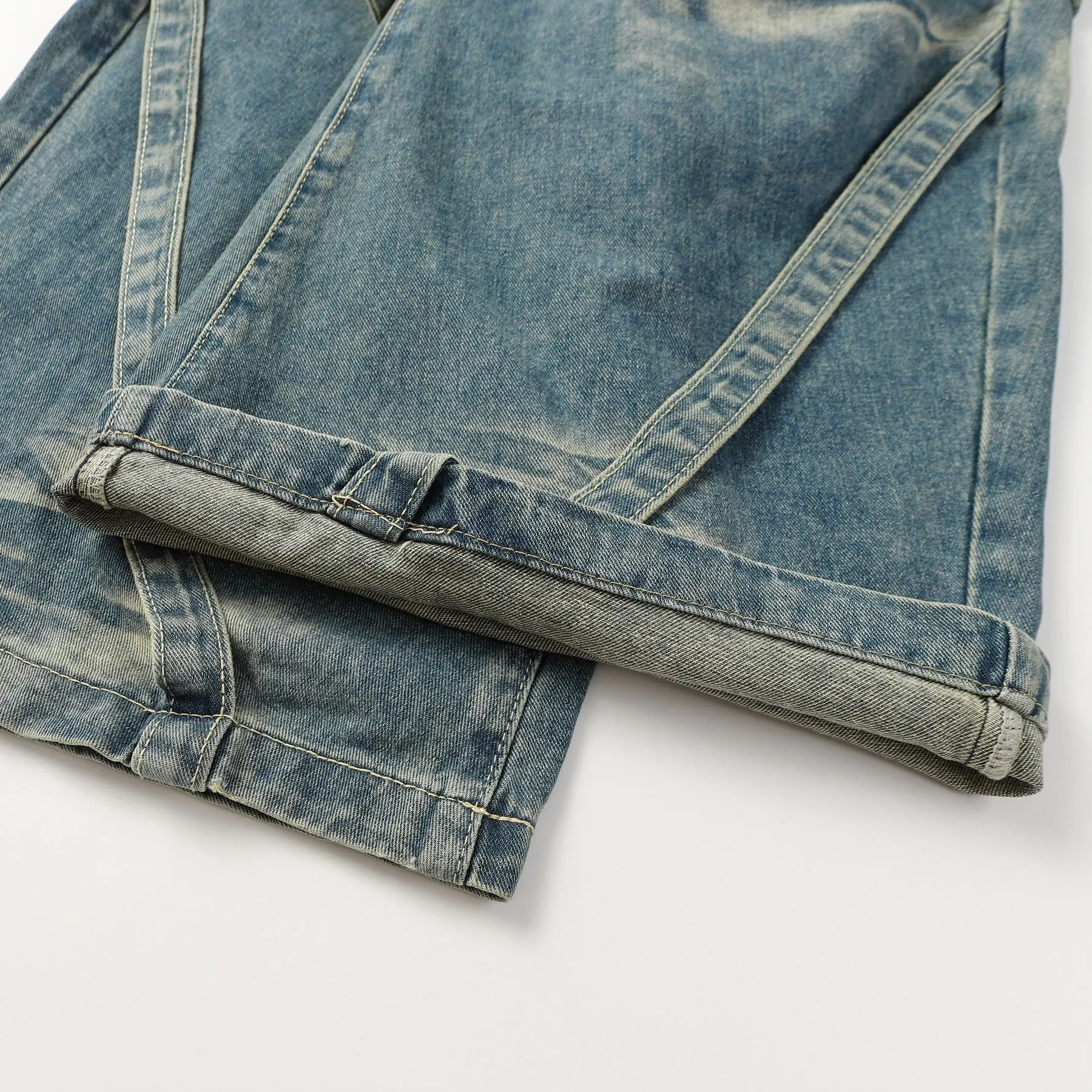 Vintage Wash Denim Wide-Leg Pants