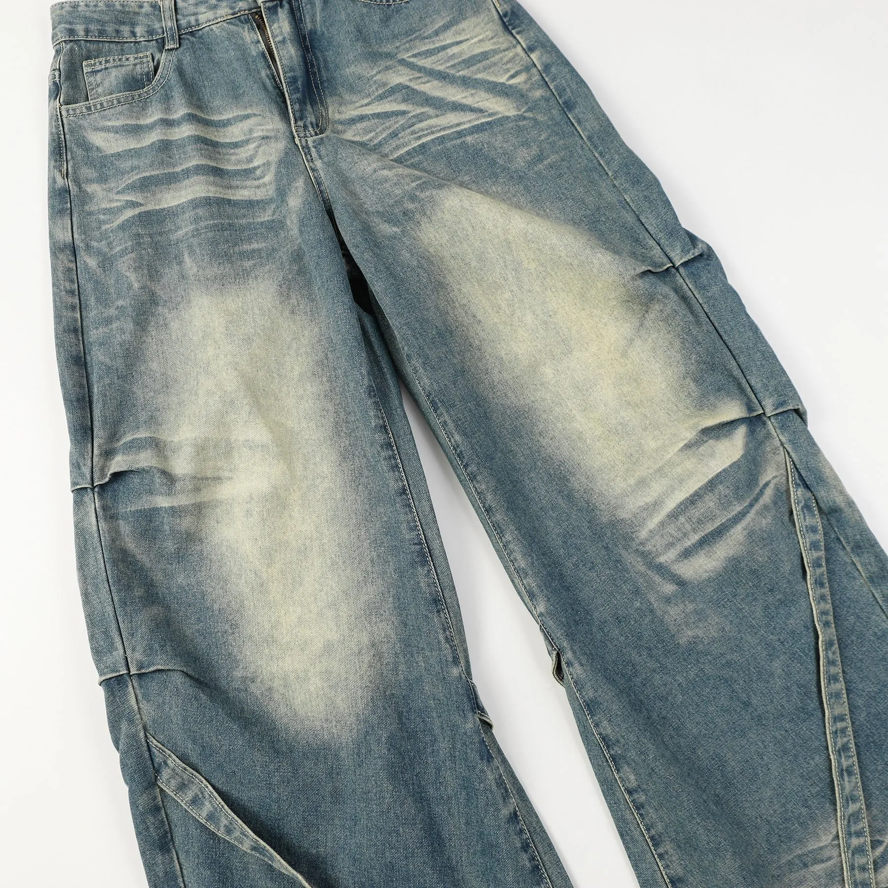 Vintage Wash Denim Wide-Leg Pants