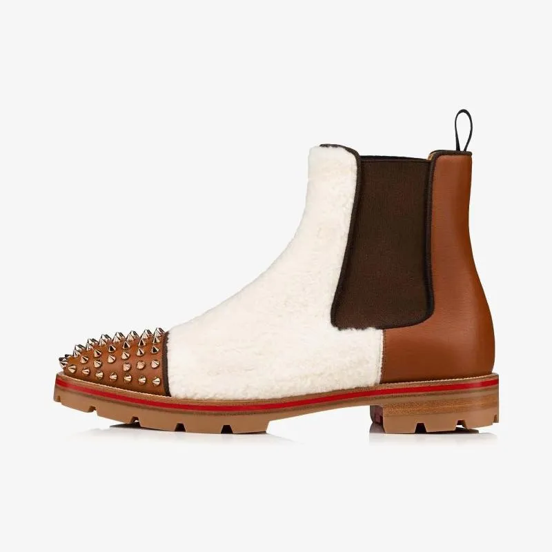White and Brown Leather Spikes Sneakers
