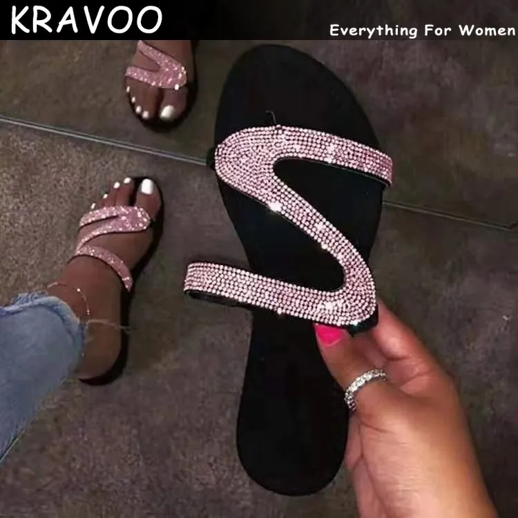 Women  Z-shaped Rhinestone Beach Sandals / Flip Flops