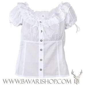 Women's Carmen style Bavarian blouse "Micha" with buttons - White