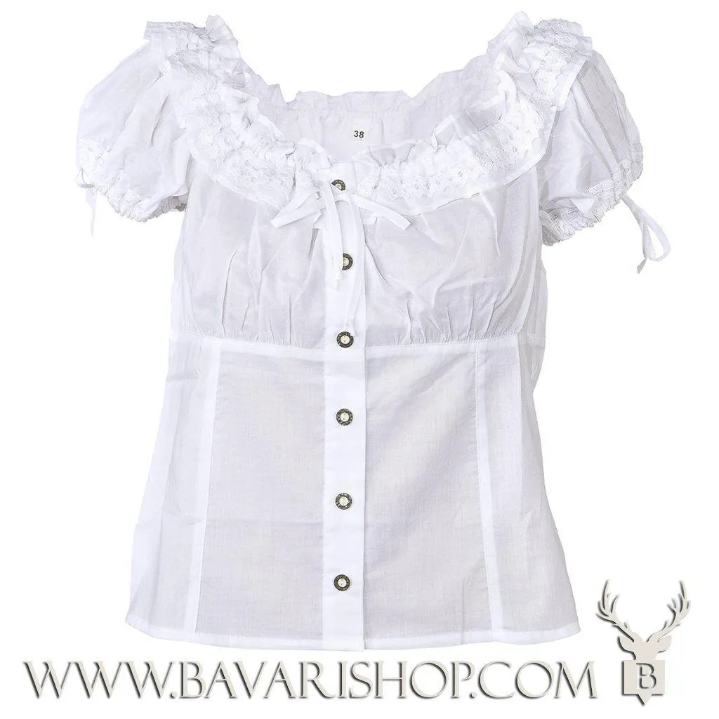 Women's Carmen style Bavarian blouse "Micha" with buttons - White