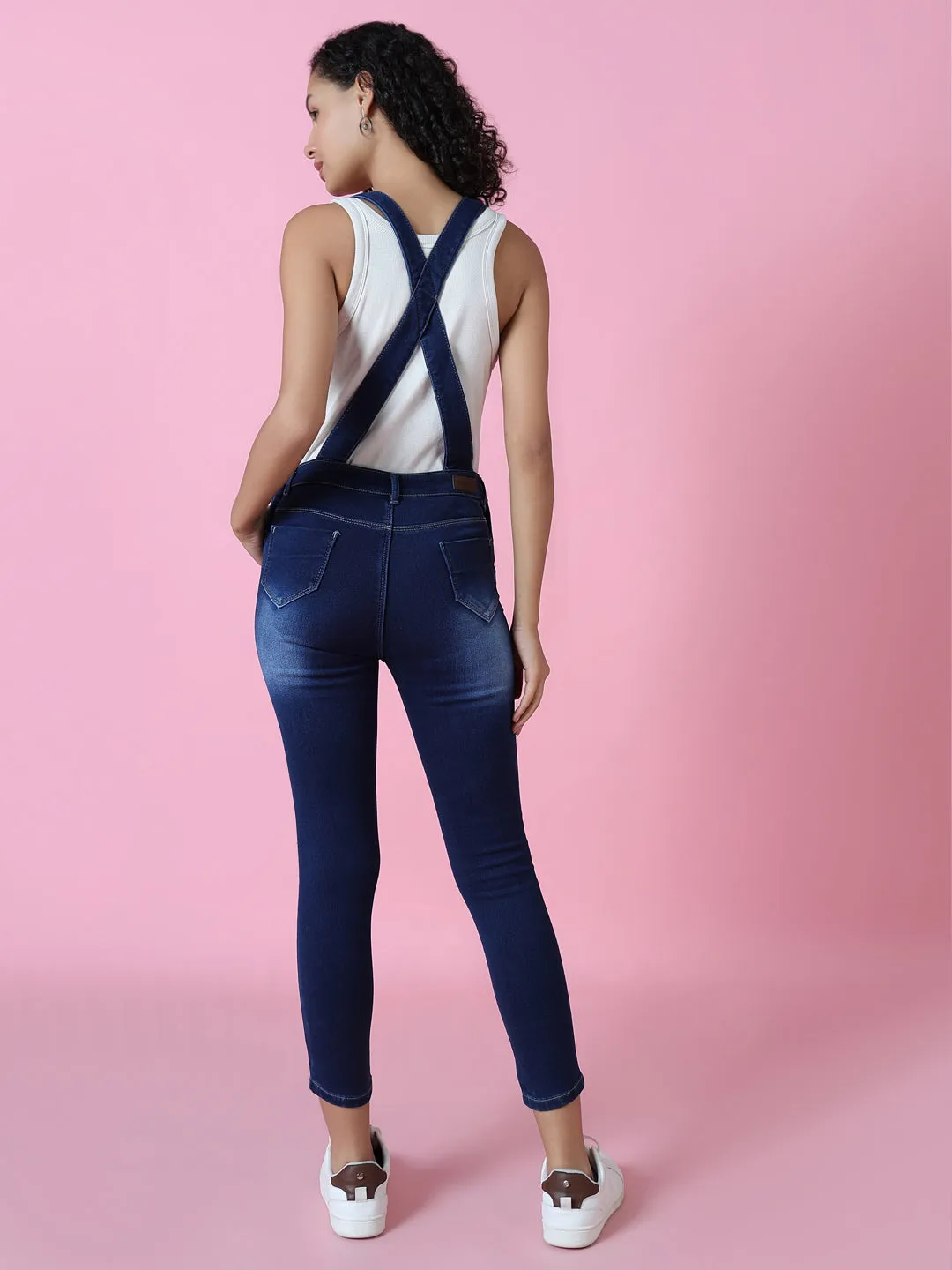 Women's Navy Blue Solid Dungaree