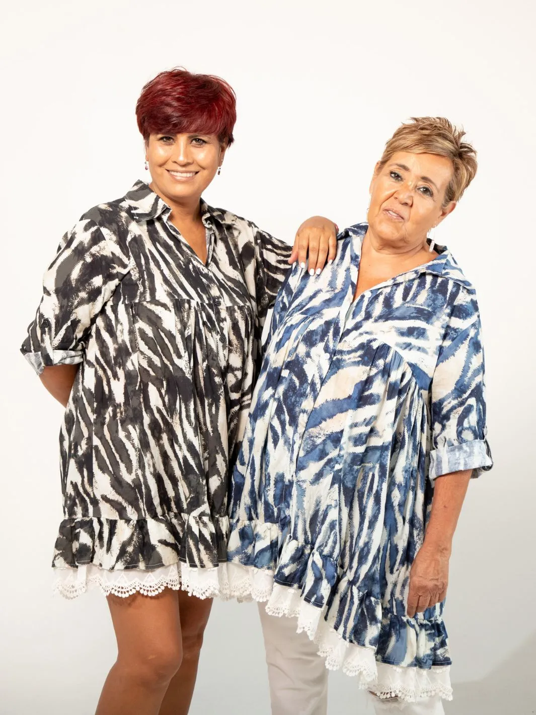 Zebra Print Buttoned Dress - Blue